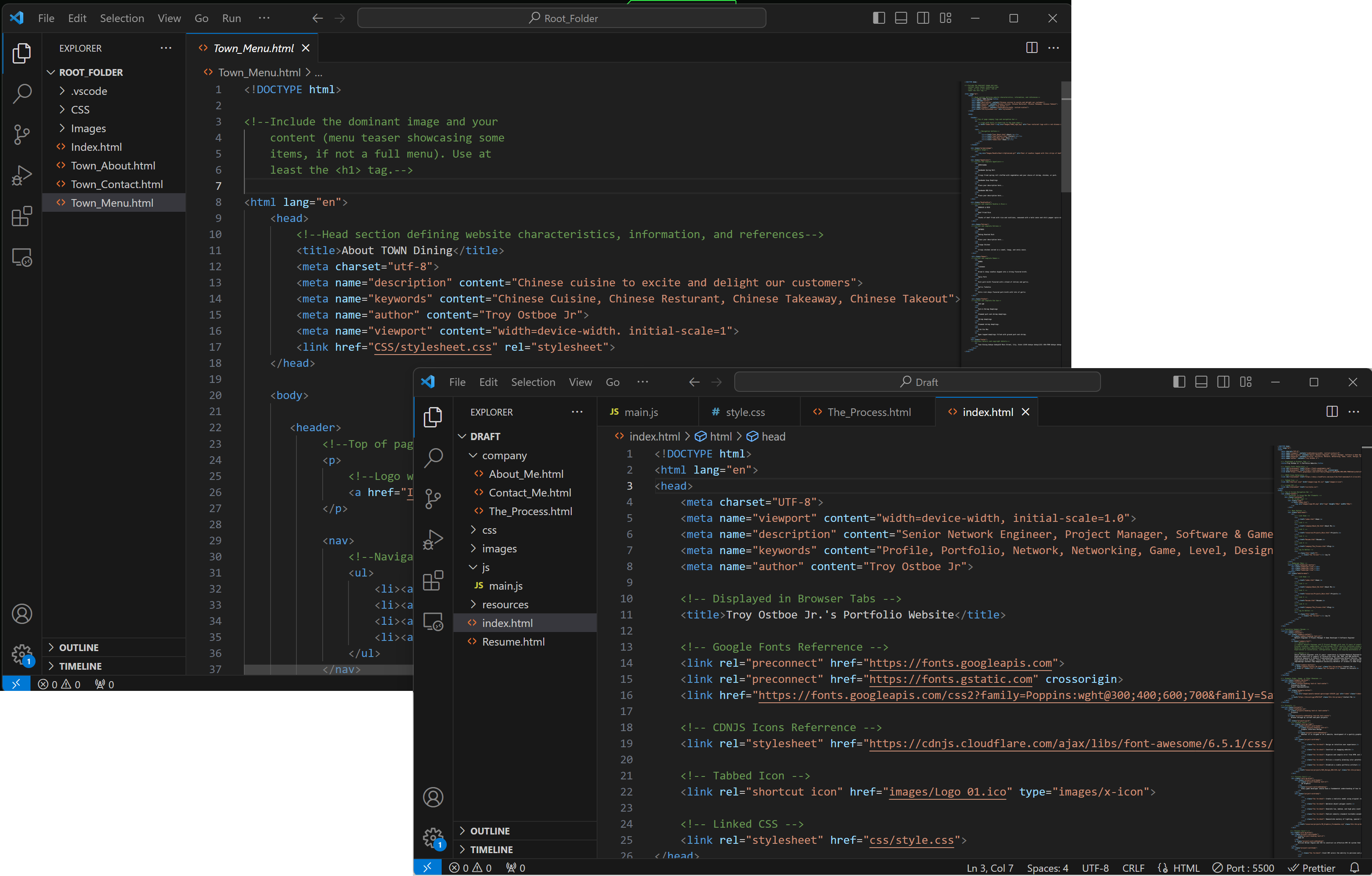 website code comparison screenshot